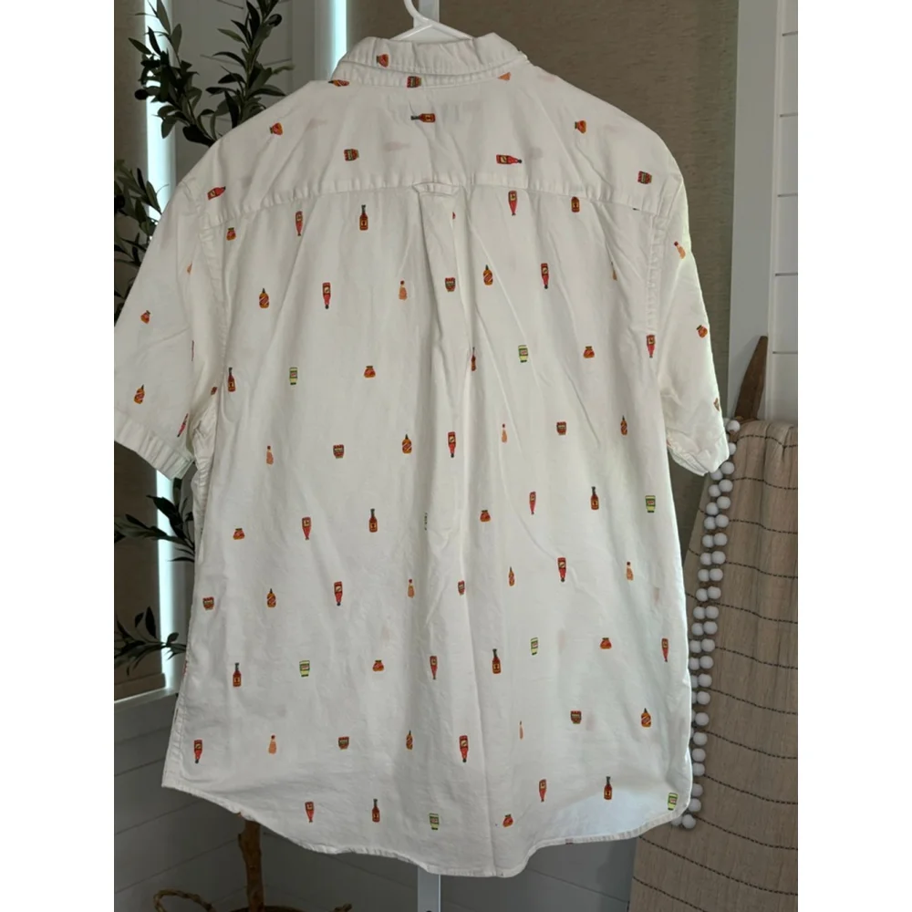 Old Navy White Condiment Print Slim Fit Casual Button Down Shirt Boys XL